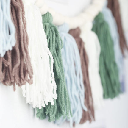 Tassel Garland with Wood Beads Boho Cotton Tassel Banner Wall Hangings Decor，Birthday Christmas Party Decor,Bedroom, Nursery, Play Room, Dorm Room, Baby Shower, Classroom School Party Room Decor