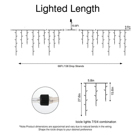 Blue Christmas Lights, 66Ft 736 LED Blue Icicle Lights Outdoor with 138 Drops, 8 Modes Remote and Timer Halloween Icicle Lights, Hanukkah Blue Lights