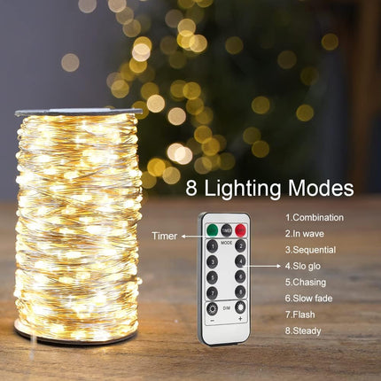 LED Plug in Fairy String Lights 100FT Waterproof Warm White String Lights 300 LED Remote Control for Living Bed Room, Backyard, Patio, Garden, Porch, Wedding or Christmas Decorating