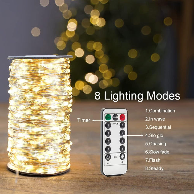 LED Plug in Fairy String Lights 100FT Waterproof Warm White String Lights 300 LED Remote Control for Living Bed Room, Backyard, Patio, Garden, Porch, Wedding or Christmas Decorating
