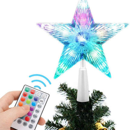 Christmas Tree Topper Star 7" LED Lighted Star Tree Top w/Remote Control, 5-Point Star RGB Night Light Treetop, Small Xmas Tree Decor for Christmas, USB Plug in/Wire 9.84Ft