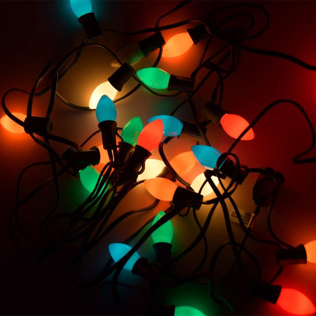 C7 LED Christmas Lights Multicolor 25Ft Outdoor Patio String Lights with 27 Multicolor LED Bulbs, Vintage Christmas Lights for Christmas Backyard Carnival Patio Wedding Holiday Decoration-Green Wire