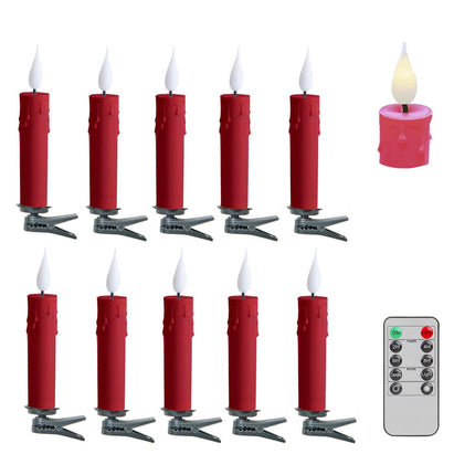 LED Taper Candles Pack of 10 Flameless 3D Flickering Taper Candles Battery Operated Taper Christmas Tree Candles Lights with Timer,Remote and Clips for Indoor and Outdoor Home Holiday Decorations