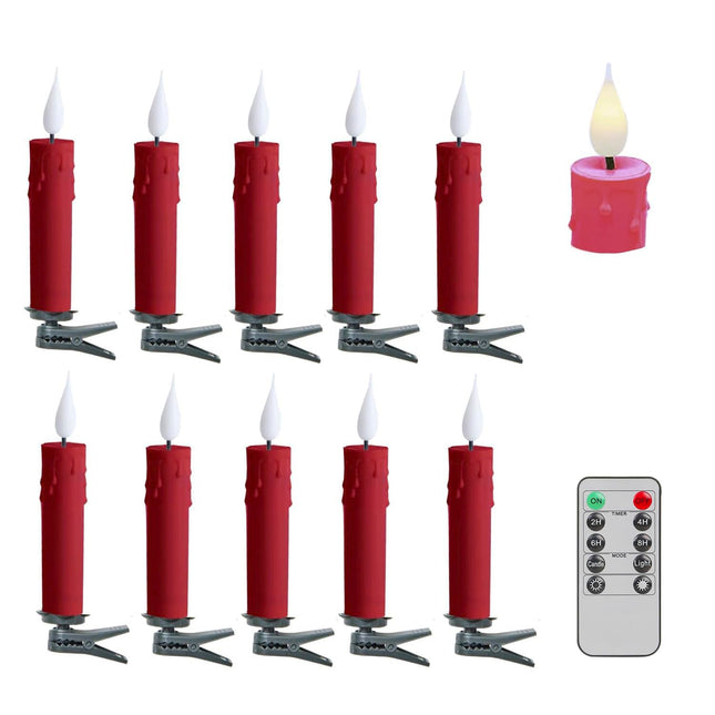 LED Taper Candles Pack of 10 Flameless 3D Flickering Taper Candles Battery Operated Taper Christmas Tree Candles Lights with Timer,Remote and Clips for Indoor and Outdoor Home Holiday Decorations