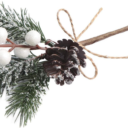 12 Pieces Artificial Pine Picks Christmas Tree Picks with White Berries Pinecones Bowknot Artificial Pine Branches Stems Frosted Holly Spray for Winter Decoration Xmas Party DIY Crafts (12, White)