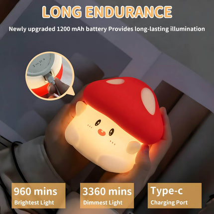 Mushroom Silicone Lamp, Cute Hug Mushroom Night Light with Timer, Squishy Dimmable Light for Baby Nursery, Rechargeable LED Portable Touch Nightlight, Kawaii Room Desk Decor, Christmas s