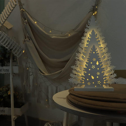 Wooden Christmas Tree Tabletop Decor, LED Wood Craft Christmas Trees Light 2AA Battery Powered 13 inch for Xmas Home Decorations(Indoor)