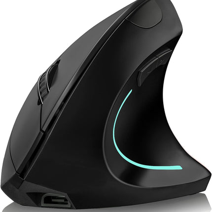 Vertical Mouse, Right Handed 2.4GHz Wireless Ergonomic Rechargeable Vertical Mouse with 4 Adjustable DPI 800/1200/1600/2400, 6 Buttons,Compatible with PC, Desktop,Mac (Black)…
