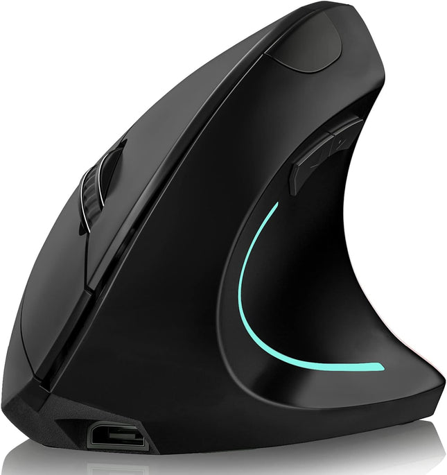 Vertical Mouse, Right Handed 2.4GHz Wireless Ergonomic Rechargeable Vertical Mouse with 4 Adjustable DPI 800/1200/1600/2400, 6 Buttons,Compatible with PC, Desktop,Mac (Black)…