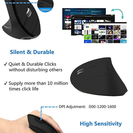 Ergonomic Mouse Left Hand, 2.4G Left-Handed Wireless Vertical Mouse Ergonomic Mice, 3 Adjustable DPI (800/1200/1600), Specially for Left-handers