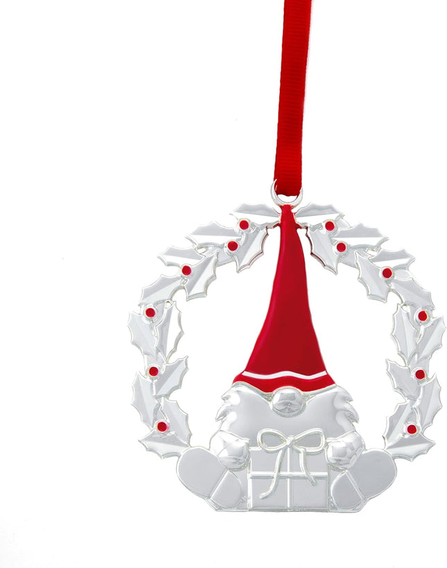 Nambe Gnome Wreath Christmas Ornament, Silver-Plated Xmas Ornaments, Elegant Winter Décor for Christmas Trees - Christmas Baubles, Sparkling Holiday Decorations - Thoughtful Holiday Keepsake