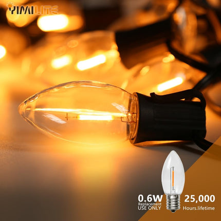 50Pack C9 Led Light Bulbs, C9 Christmas Shatterproof Replacement Led Bulbs for String Lights, 0.6W Equivalent 7W Incandescent Bulb, Warm White 2200K, E17 Standard Base
