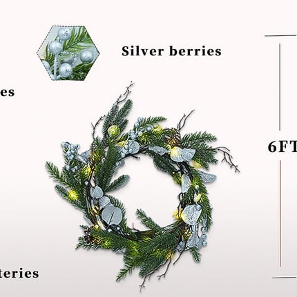 6FT Pre-lit Christmas Garland,Cedar Winter Pine Garlands Lighted,Battery Operated Christmas Garland with LED Lights,Pinecones,for Fireplace Mantle Holiday Decorations,Thanksgiving Year