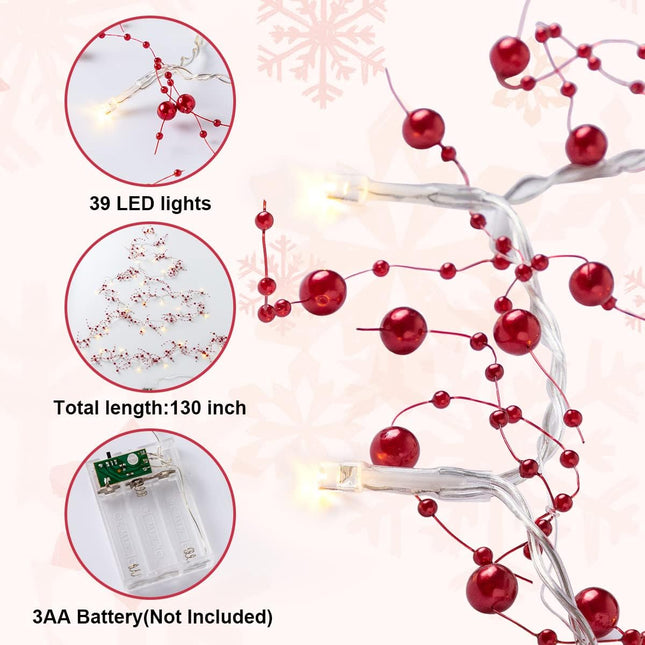 JOYIN 10.8ft Christmas Berry Garland String Light Beaded, 39 LED Decorative Prelit Garland, Indoor and Outdoor Decorations for Home, Parties and Indoor Garland for Mantle Fireplace Christmas Holiday