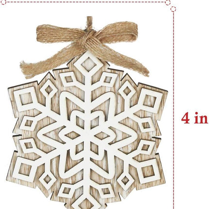 Partbus 12Pcs Snowflake Christmas Wood Cutouts, Unfinished Wooden Snowflakes Ornaments Embellishments for Xmas Decor, Christmas Tree Decorations with Drawstrings DIY Crafts