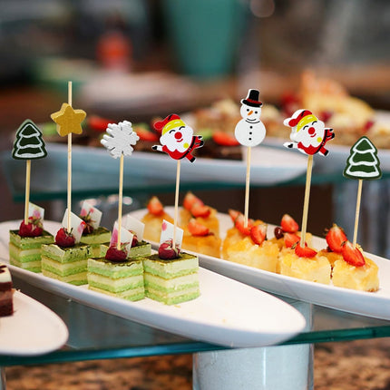 100 Pcs Christmas Cocktail Picks, Appetizer Decorative Toothpicks, Fruits Pick Wooden Bamboo Toothpicks Skewers for Christmas Cake Toppers Decorations, Drink Fruit Desser, Party Food