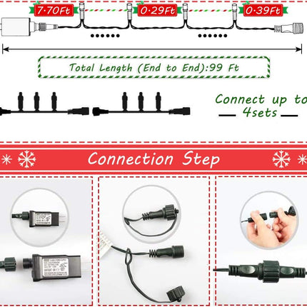 Christmas Lights Outdoor, 105FT 300 LED Christmas Tree Lights Indoor with 8 Modes, End-to-End Plug, UL , Waterproof Fairy String Lights for Xmas Tree Decorations Garden Party(Warm White)