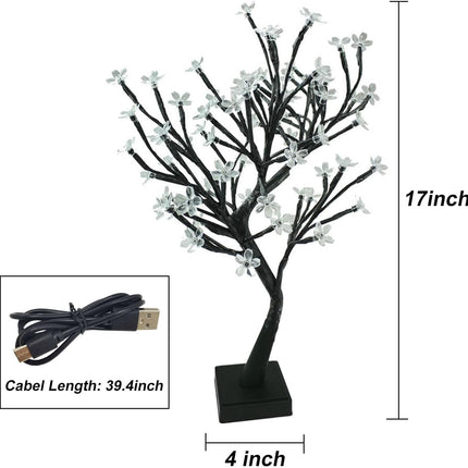 PMS 17inch 72 LEDs Cherry Blossom Tree Lights Desk Top Bonsai Tree Lamp, Ideal for Christmas Wedding Party Bedroom Home Decoration (Warm White)