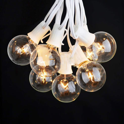 Couah 50FT Outdoor String Lights, 52 Clear Bulbs G40 Clear Globe String Lights Warm Light Bulb Christmas String Lights -5 Watt/120V / E12 Base -White Wire