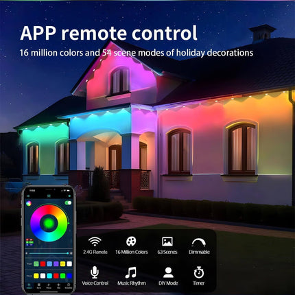 Permanent Outdoor String Lights 50ft, Smart RGB App Control Outdoor Lights with 30 LEDs, LED Eaves Lights IP67 Waterproof, House Roof Outdoor Lighting for Party, Daily, Halloween, Christmas, Garden