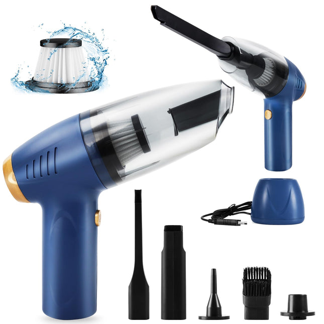 Cordless Vacuum Cleaner, Handheld Vacuum 9000Pa Strong Suction, Usb Rechargeable Air Duster With Multinozzles And Air Blower For Home, Car, Office, Pet, Blue
