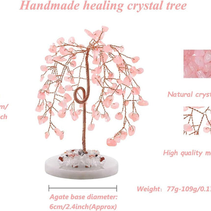 LAIDANLA Rose Quartz Natural Healing Crystal Tree Reiki Money Tree Agate Base Copper Wire Life Feng Shui Energy Tree for Home Office Desk Room Decor Meditation Good Luck
