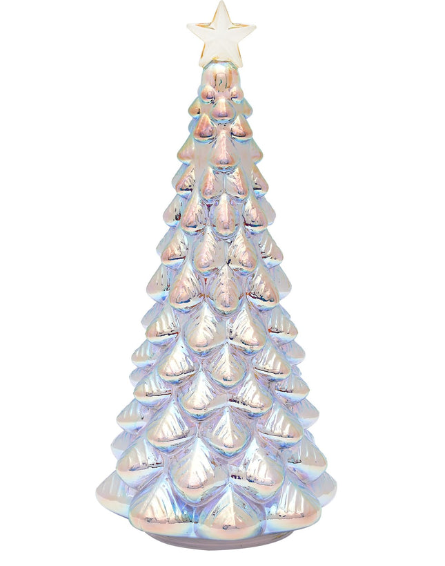 Tabletop Christmas Tree Mercury Glass Timer Lighted Pearl White Xmas Trees with Star Topper Table Centerpiece Mantel Window Decorations Home Decor