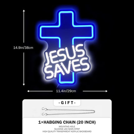 Cross Neon Signs Jesus Saves LED Signs for Wall Decor Dimmable Jesus Neon Lights Signs for Bedroom Living Room Christian Church Events Birthday Christmas Decor s