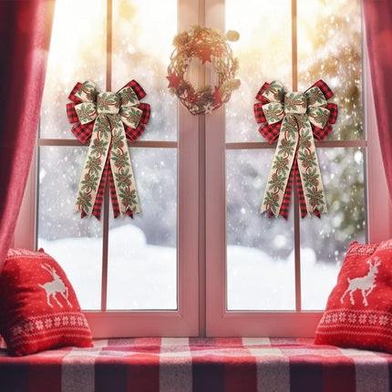 Christmas Wreath Bows - 2 Pack Large Red Black Plaid Burlap Wired Bow for Christmas Wreath, Christmas Party Xmas Tree Ornaments, Presents, Stair, Door, Indoor Outdoor Wall Decorations WG29