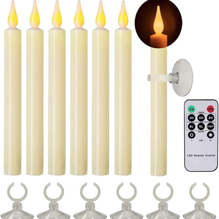 Flameless Taper Candles with Timer and Remote, with Suction Cup Holder and Magnetic Base Christmas Window Candles Battery Operated Candles for Christmas Halloween Decor