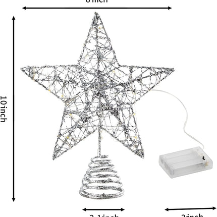 Joiedomi Christmas Tree Toppers, Glitter Silver Star Tree Topper Lighted with Warm White LED Lights for Xmas Tree Decorations, Holiday Party Indoor Decor