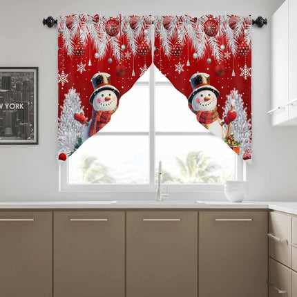 Christmas Red Snowman Swag Valance Curtains for Kitchen 36"W x 36"L Christmas Ball Xmas Tree Short Swag Topper for Small Windows Winter Snowflake Rod Pocket Curtains for Bedroom Bathroom Living Room