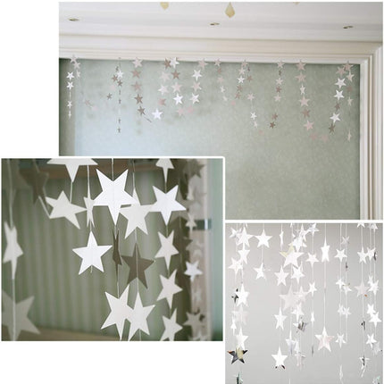 Silver Star Garland Banner Decorations - 156 Feet Bright Silver Paper Garland Hanging Decorations, Glitter Silver Star Bunting Banner for Wedding, Birthday, Holiday, Christmas Party