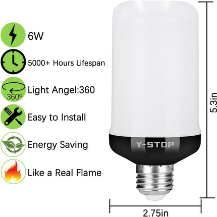 Y- Stop LED Flame Light Bulbs, 4 Modes Flickering Light Bulb with Upside Down Effect, E26 Base Fire Bulb for Halloween, Christmas Decorations, Party, Outdoor, Indoor, Home Decor (4 Pack)