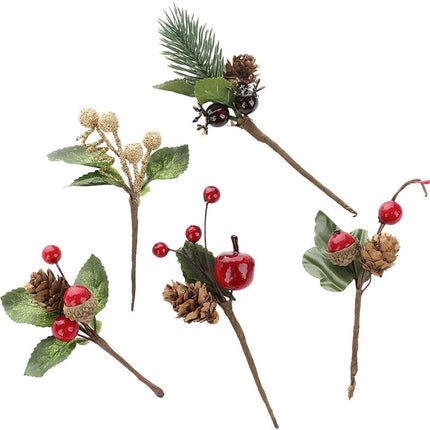 Gentlecarin Artificial Pine Picks, 30pcs Christmas Red Berries Pine Cones Stems, Mini Stimulation Red Berries Branches for Xmas Flower Arrangements Wreaths Decorations