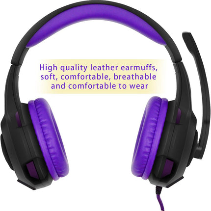 PC Gaming Headsets PS4 Headset for Xbox One - AH68 Wired Stereo Over Ear Gaming Headphone with Microphone for PC Computer, MAC Laptop, Playstation 4, Xbox one Controller, Phones,Tablet, PSP, Purple