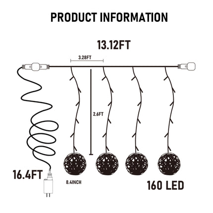 Dazzle Bright Outdoor Balls Lights Hanging Tree Garden Lights, 160 LED Sphere Lights Garden Globe Lights, for Party Wedding Yard Garden Porch Patio Christmas Holiday Decoration, White