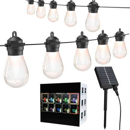 Solar LED Outdoor String Lights, 37Ft 15 LEDs Bulbs,IP65 Waterproof 8 Lighting Modes,Perfect for Patio, Garden, Halloween,Christmas Decorations