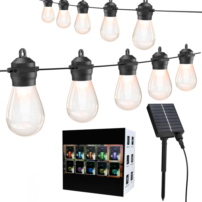 Solar LED Outdoor String Lights, 37Ft 15 LEDs Bulbs,IP65 Waterproof 8 Lighting Modes,Perfect for Patio, Garden, Halloween,Christmas Decorations