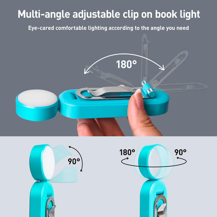VAVOFO USB Rechargeable Book Light, Blue Light Blocking, Amber Light Clip On Bookmark Shaped Reading Light, Eye Care 6 LEDs Book Light for Bookworms Reading in Bed with 9 Lighting Modes (Blue)