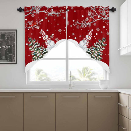 Christmas Swag Curtains,Snowman Kitchen Swag Curtains Xmas Tree Rod Pocket Valances Tier Pair Swag Topper,Bird Branch Snowflake Red 2 Panels Window Treatment for Bathroom Living Room Bedroom