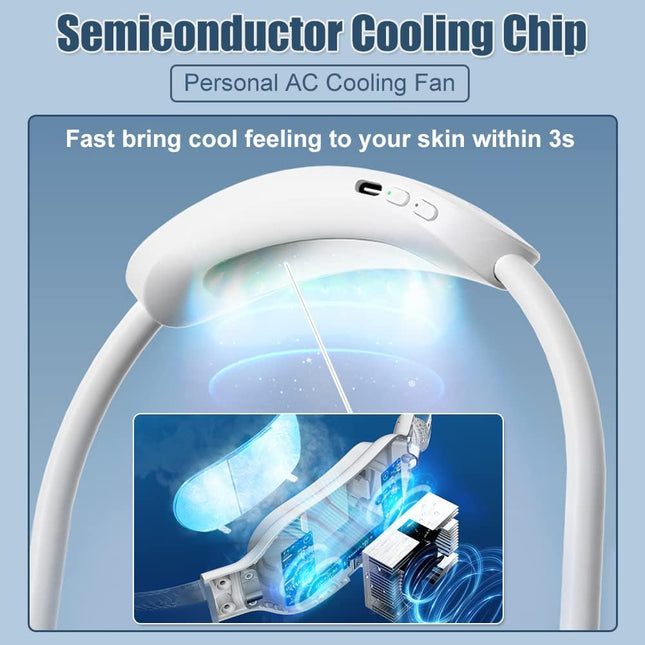 Foldable Hanging Neck Fan With Semiconductor Cooling Plate, 3S Fast Cooling Neck Cooler Warmer 360° Rotatable Bladeless Air