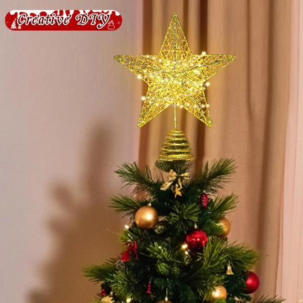 Christmas Tree Topper Star, 11.8 Inch Gold Star Tree Topper, Glittered Tree-Top Star for Christmas Tree Decoration, Holiday Ornament, Indoor Party and Home Decoration