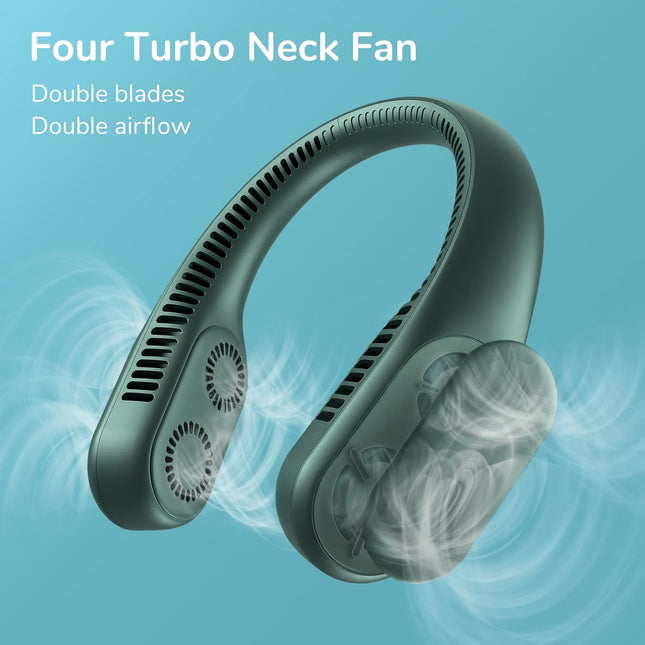 Jisulife Four Turbo Neck Fan, Upgraded Portable Fan, Bladeless Personal Wearable Fan With Usb Rechargeable, Low Noise, Strong