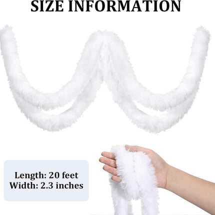 Christmas Faux Fur Trim,White Fur Garland for Christmas,Used for Decorating Christmas Trees, DIY Making Christmas Hats, Christmas Party Costume Decoration (White, 20 feet.)