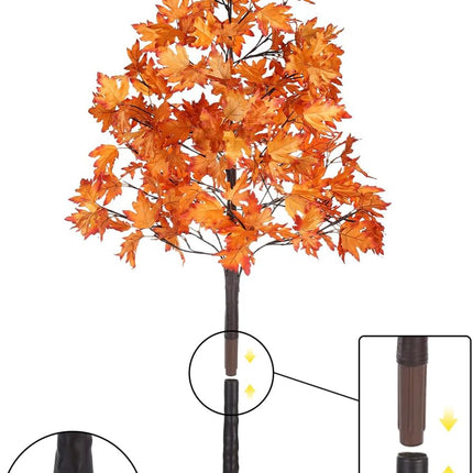 Lighted Maple Leaf Tree, 2 Pack Prelit Orange Artificial Fall Trees (5FT and 6FT) for Indoor Outdoor Decor Garden Wedding Party Bedroom Thanksgiving Decoration