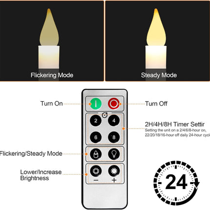 Christmas Window Candles Lights with Timer Candles Flameless,Sliver Candlestick, Suction Cups,20 PCS Battery Included,Christmas Bow& Box
