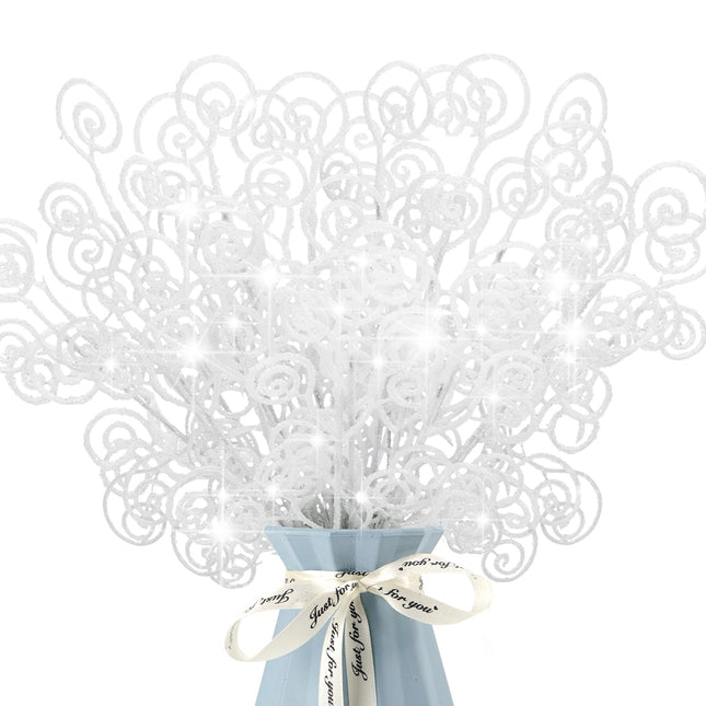 16 Pieces Christmas Tree Picks and Sprays Artificial Glitter Stems Decorative Candy Shape Curly Twigs for Xmas Tree Vase Filler Wreath Making Supplies Holiday Party Home Decor (White, 16)