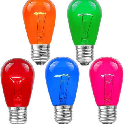 Novelty Lights 25 Pack S14 Outdoor Patio Edison Replacement Bulbs, E27 Medium Base, Multi, 11 Watt