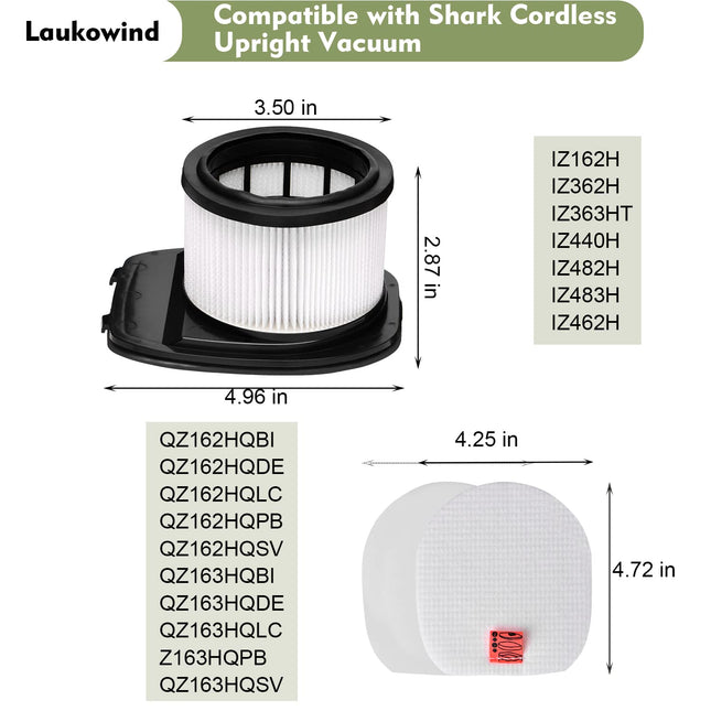 For Shark Iz362H Iz462H Iz363Ht Iz163H Iz483H Filter Antiallergen Lightweight Cordless Stick Vacuum Vertex Ultra Pet Plus Power Iz482H Iz162H Iz361H Iz440H 2 Hepa Filters+12 Foam Felt Kit
